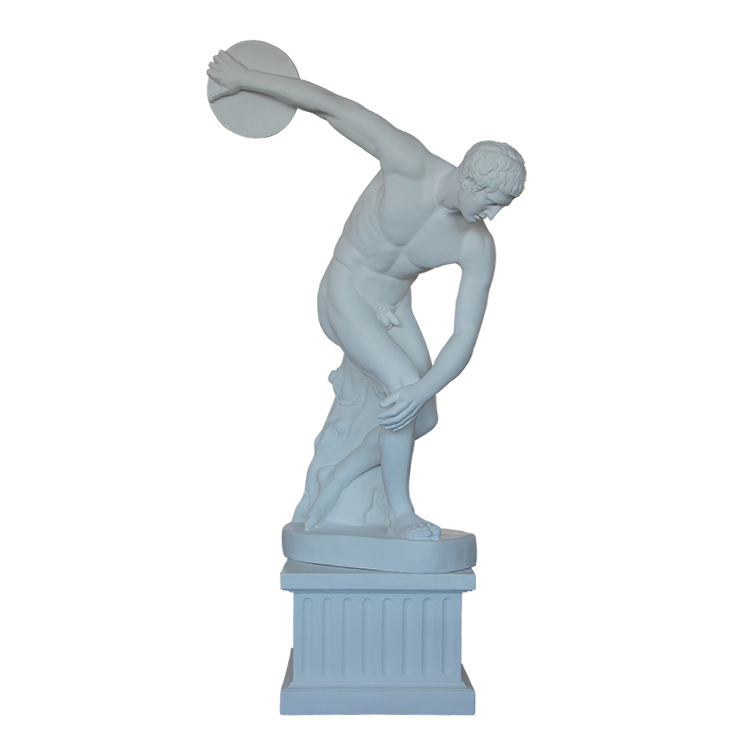 Statue of the Discus Thrower fiberglass athlete bending with discus