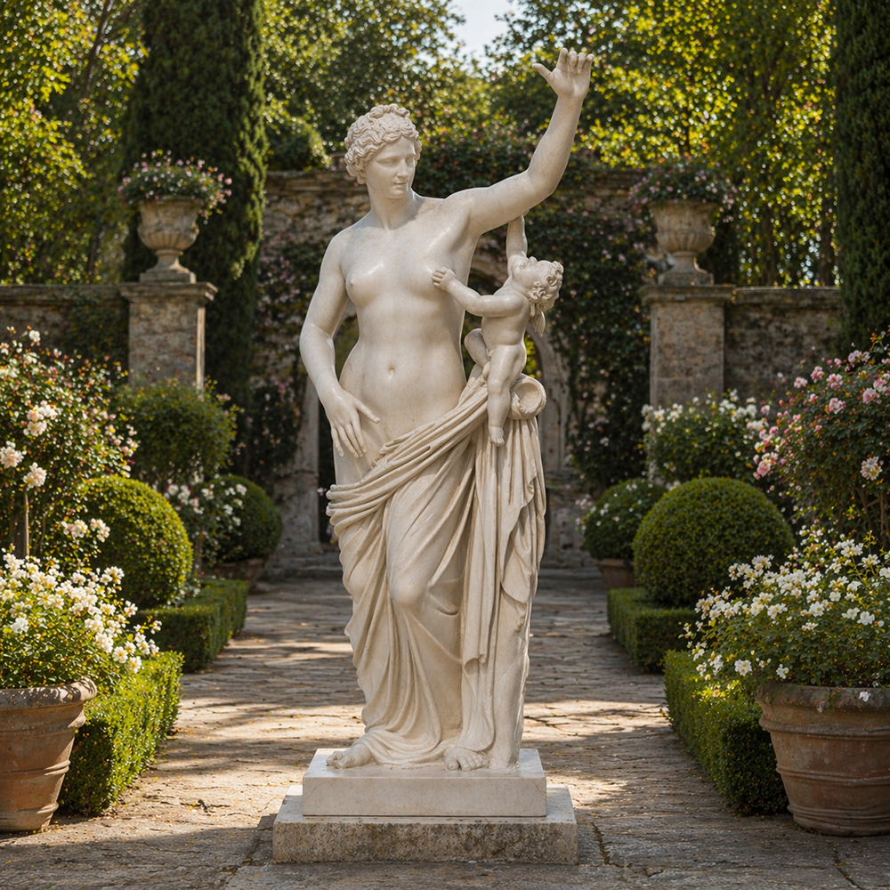 Venus Aphrodite with Cupid marble garden statue