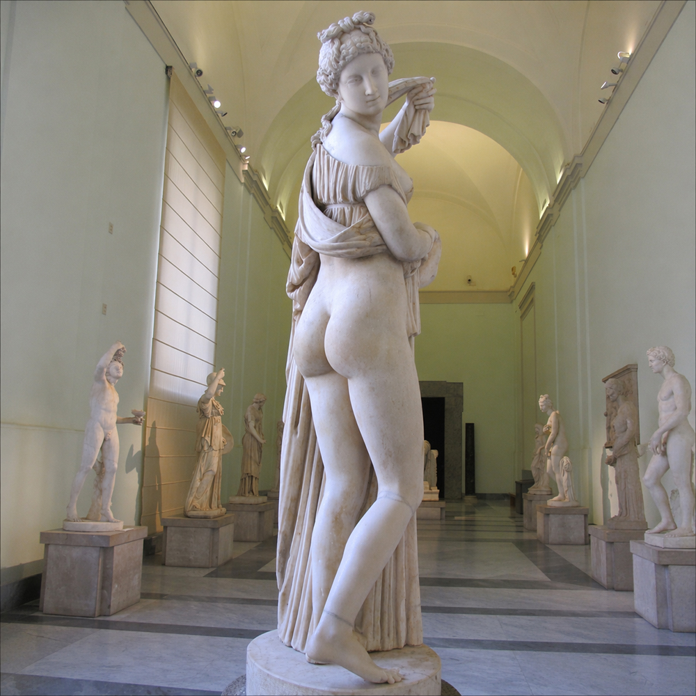 Callipygian Venus marble Aphrodite sculpture museum rear view