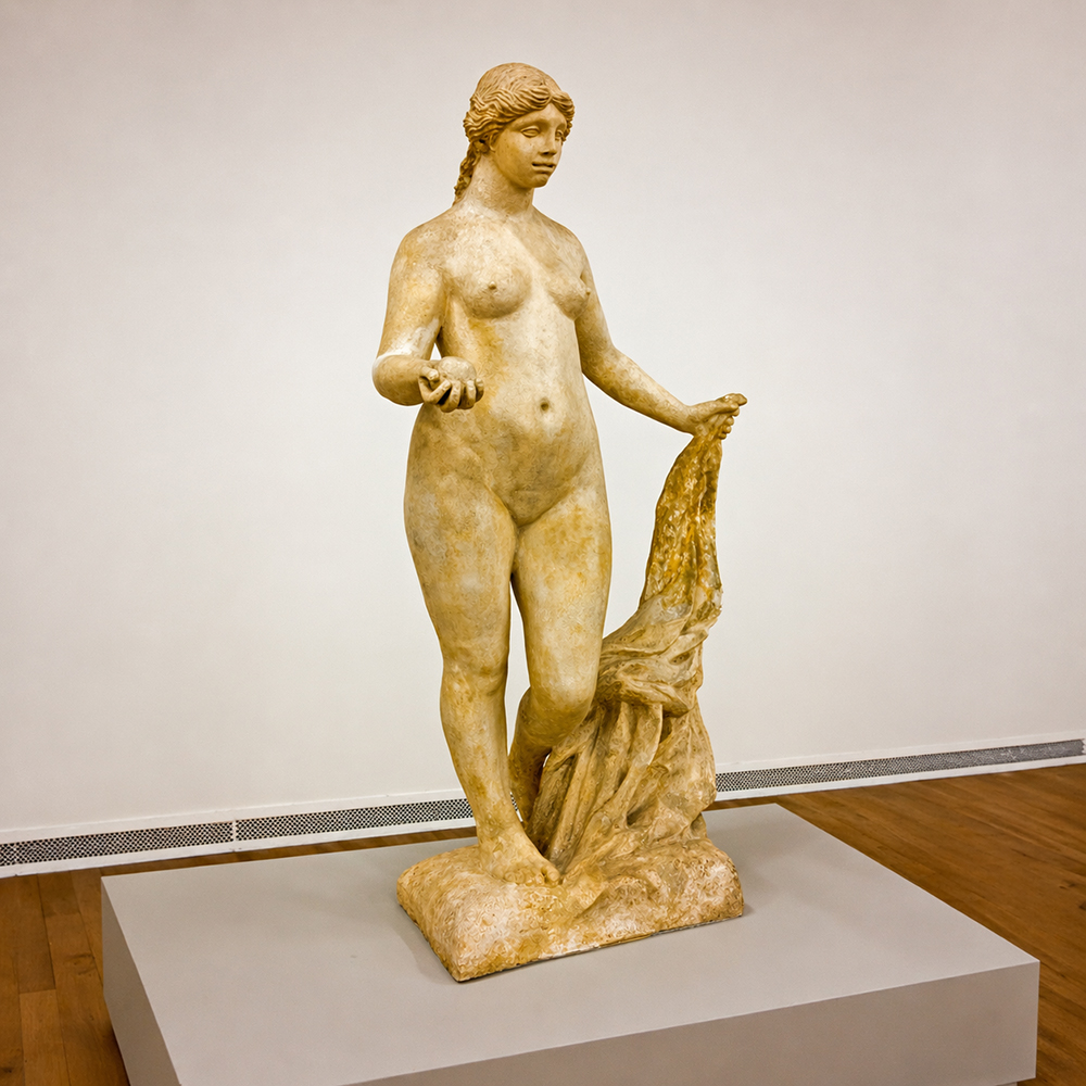 Venus Victorious statue holding apple and drapery