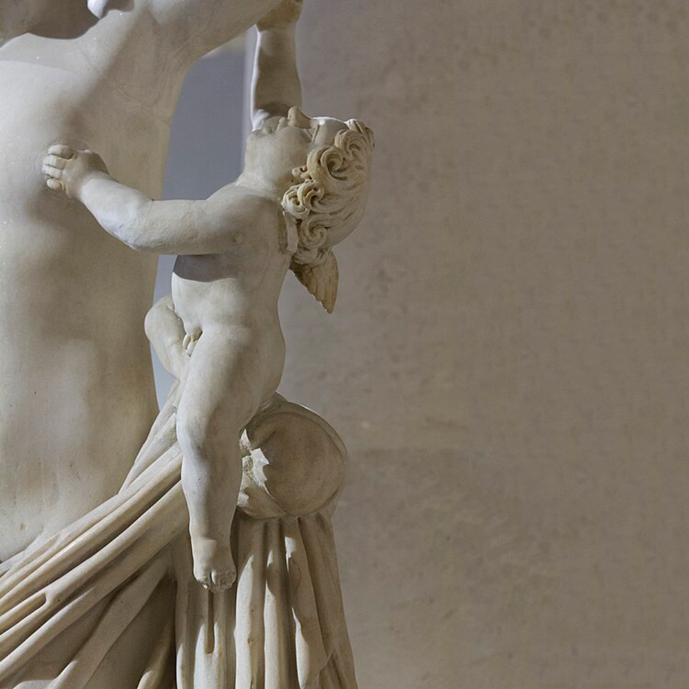 Venus with Cupid sculpture cherub detail