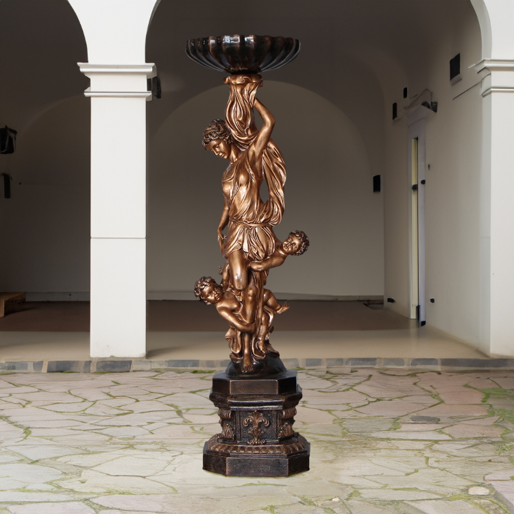 Vintage Female Statue bronze woman holding planter