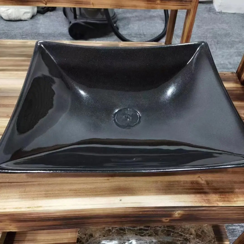 black Marble Shallow Vessel Bathroom Sink rectangular design