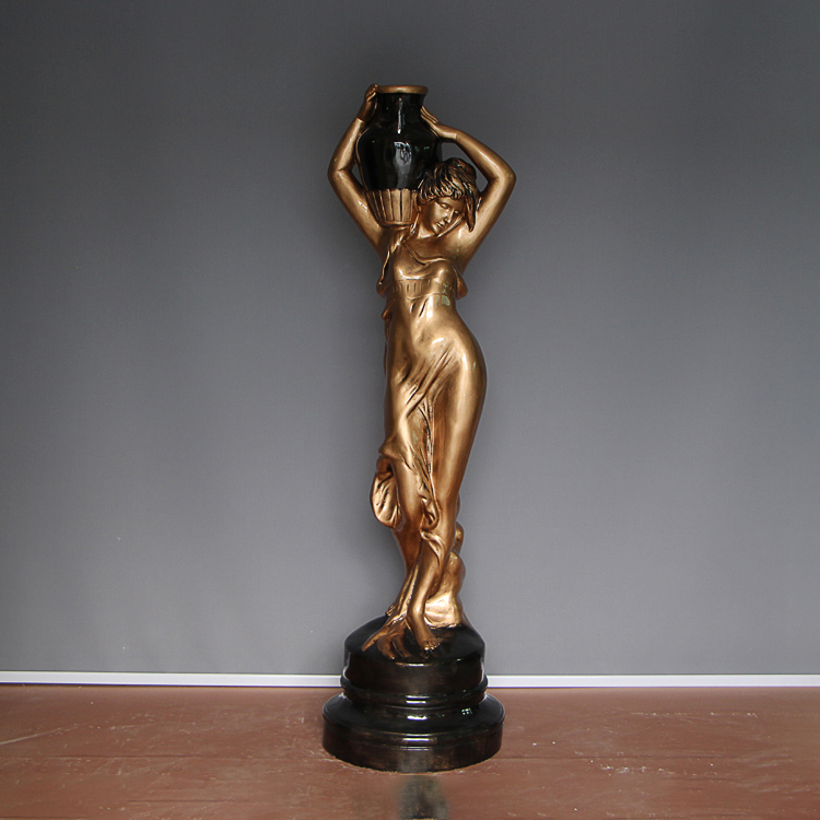 bronze Female Statue with Vase with pedestal