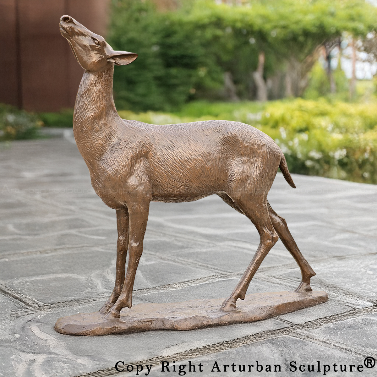 bronze Female deer statue for sale raised head