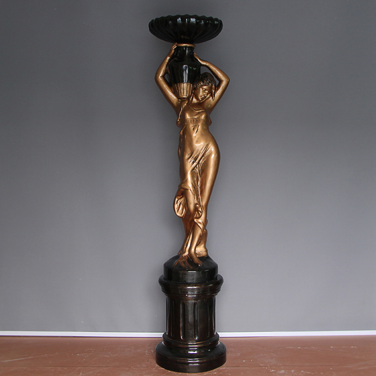 bronze Woman Figure with planter Sculpture display decor
