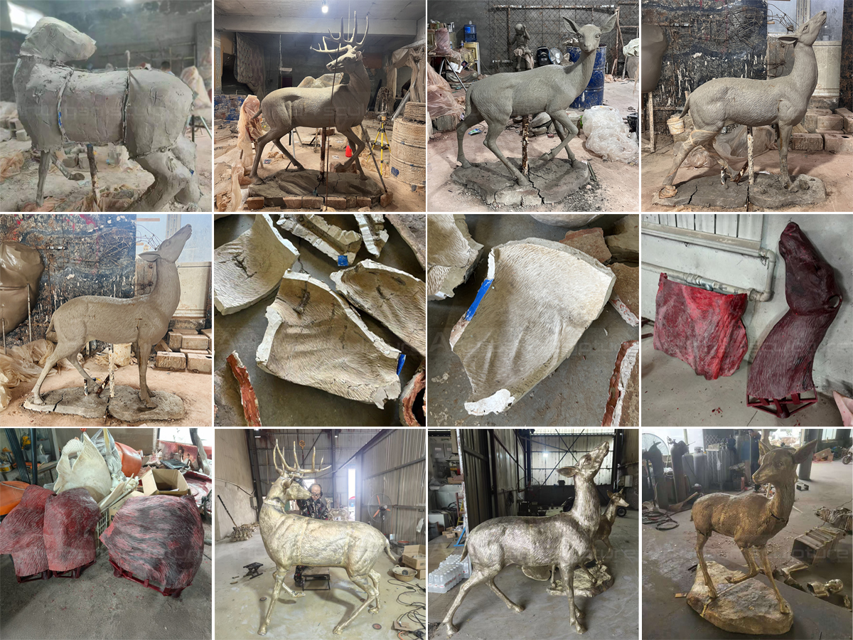 Outdoor Life Size Deer Statues bronze casting process