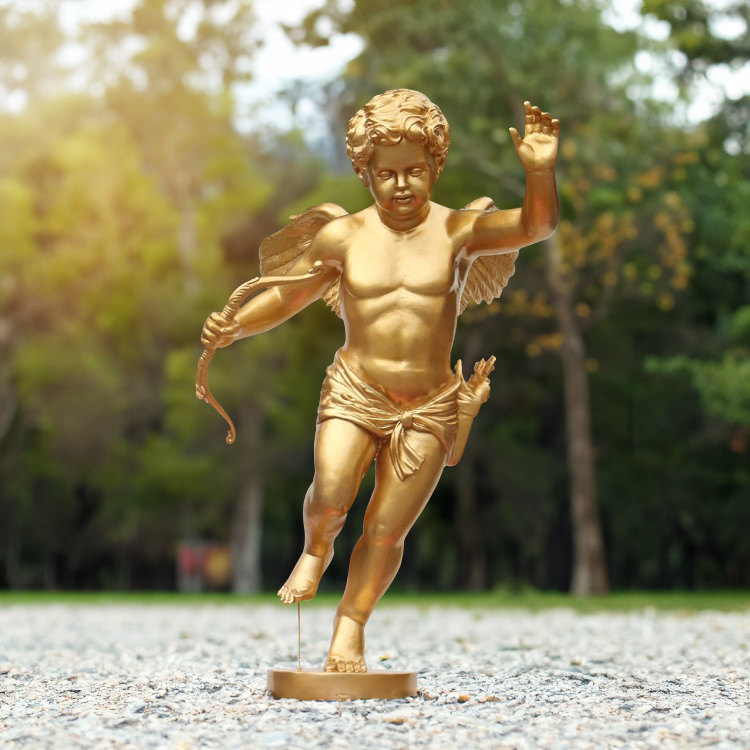 fiberglass Gold Cupid garden Sculpture with bow
