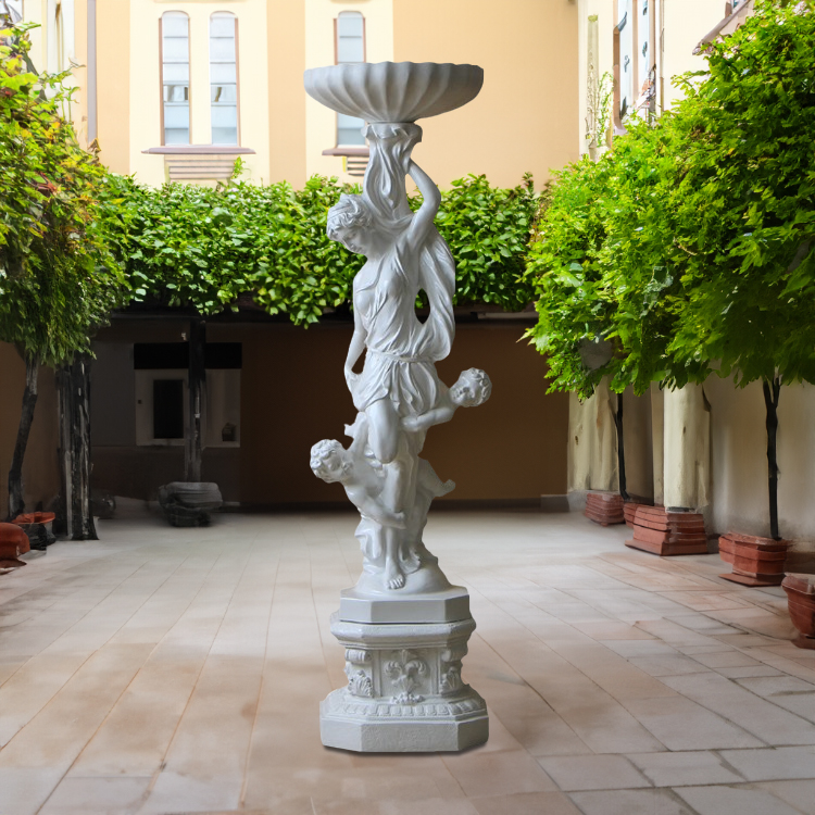 fiberglass Lady Holding Planter Statue with cherubs