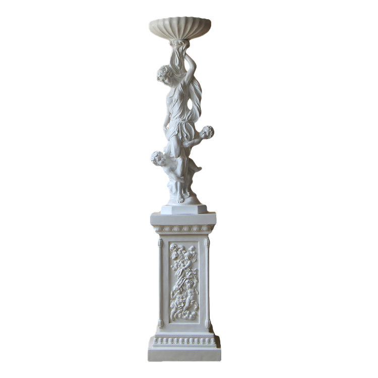 fiberglass Lady Holding Planter Statue with high pedestal