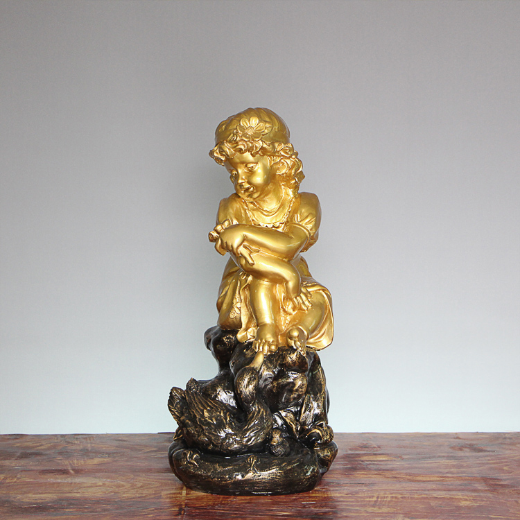 little Girl with Duck bronze Statue