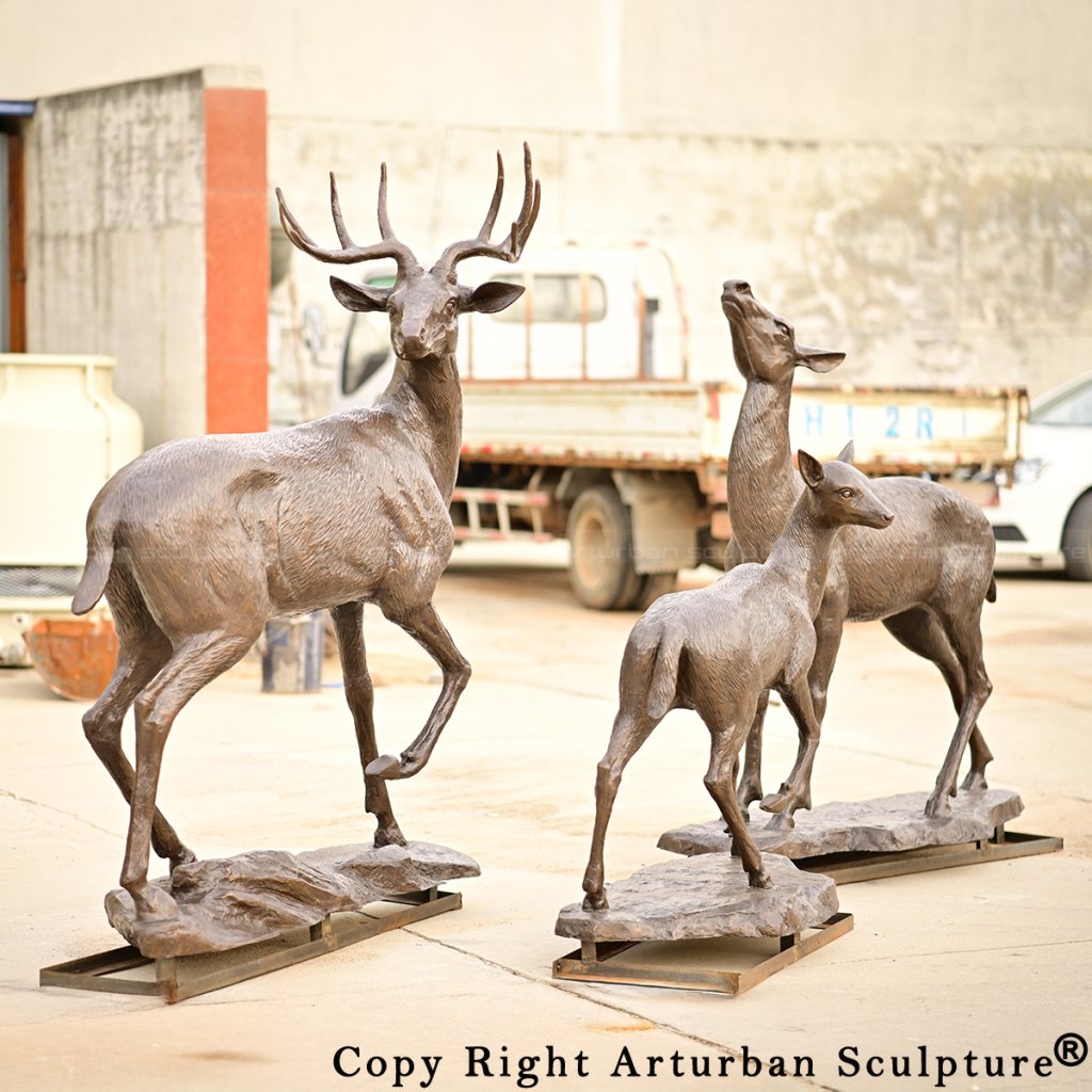 outdoor white tail deer family lawn ornaments