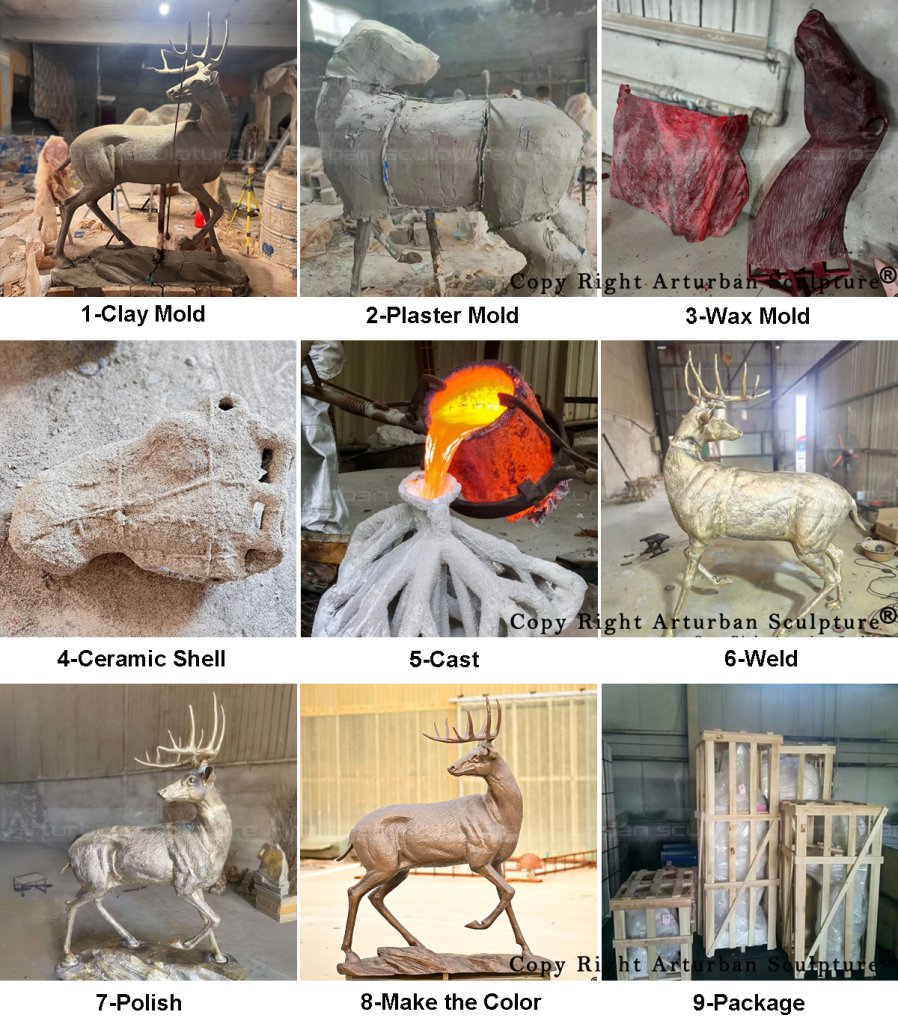 production process of bronze White-Tailed Deer Stag Sculpture