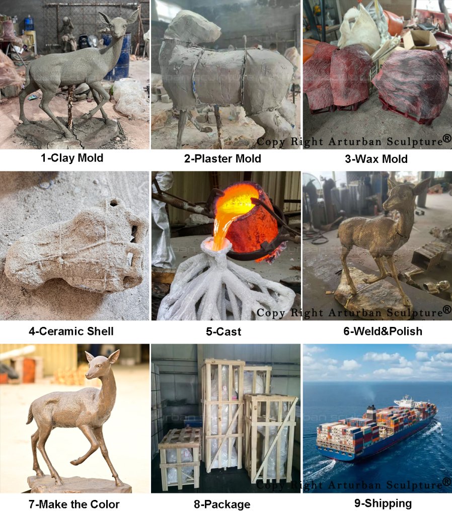 production process of making fawn bronze statue