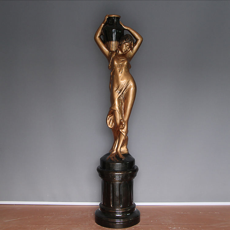 tall bronze Female Statue with Vase display