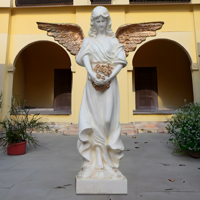 white Angel Remembrance Statue with gold wings