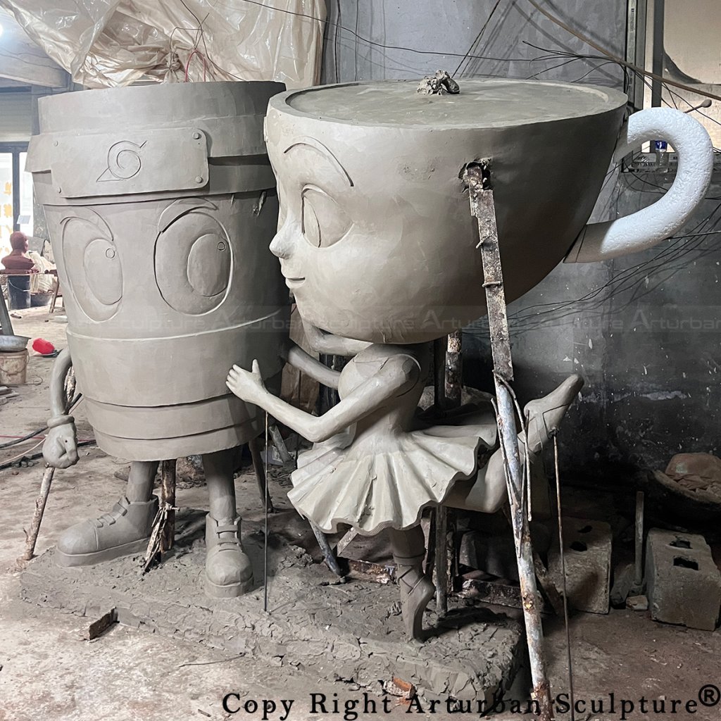 3 Ballerina Cappuccina clay model beside Cappuccino Assassino