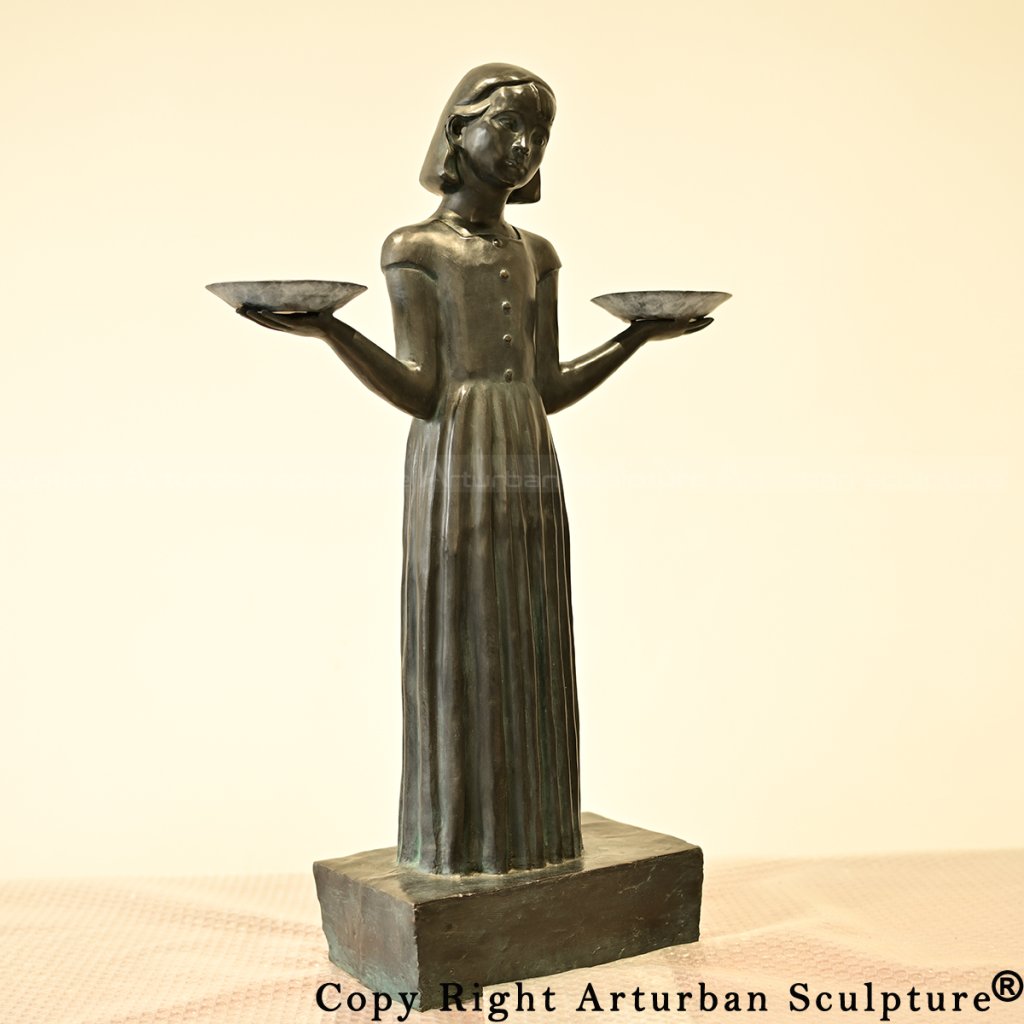 4 Bronze Bird Girl statue replica with a tilted head