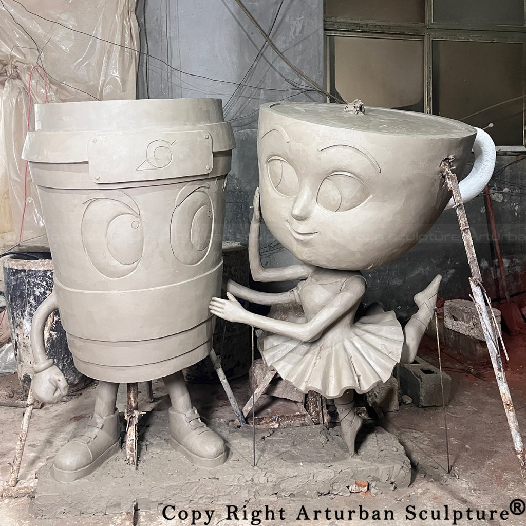 4 Italian Brainrot Statue clay model production stage