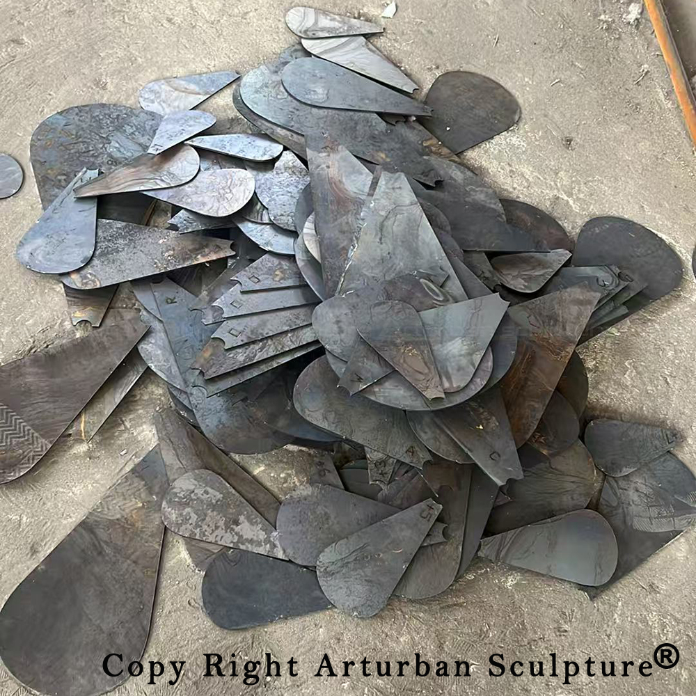 4 corten steel pieces for Pine Cone Statue