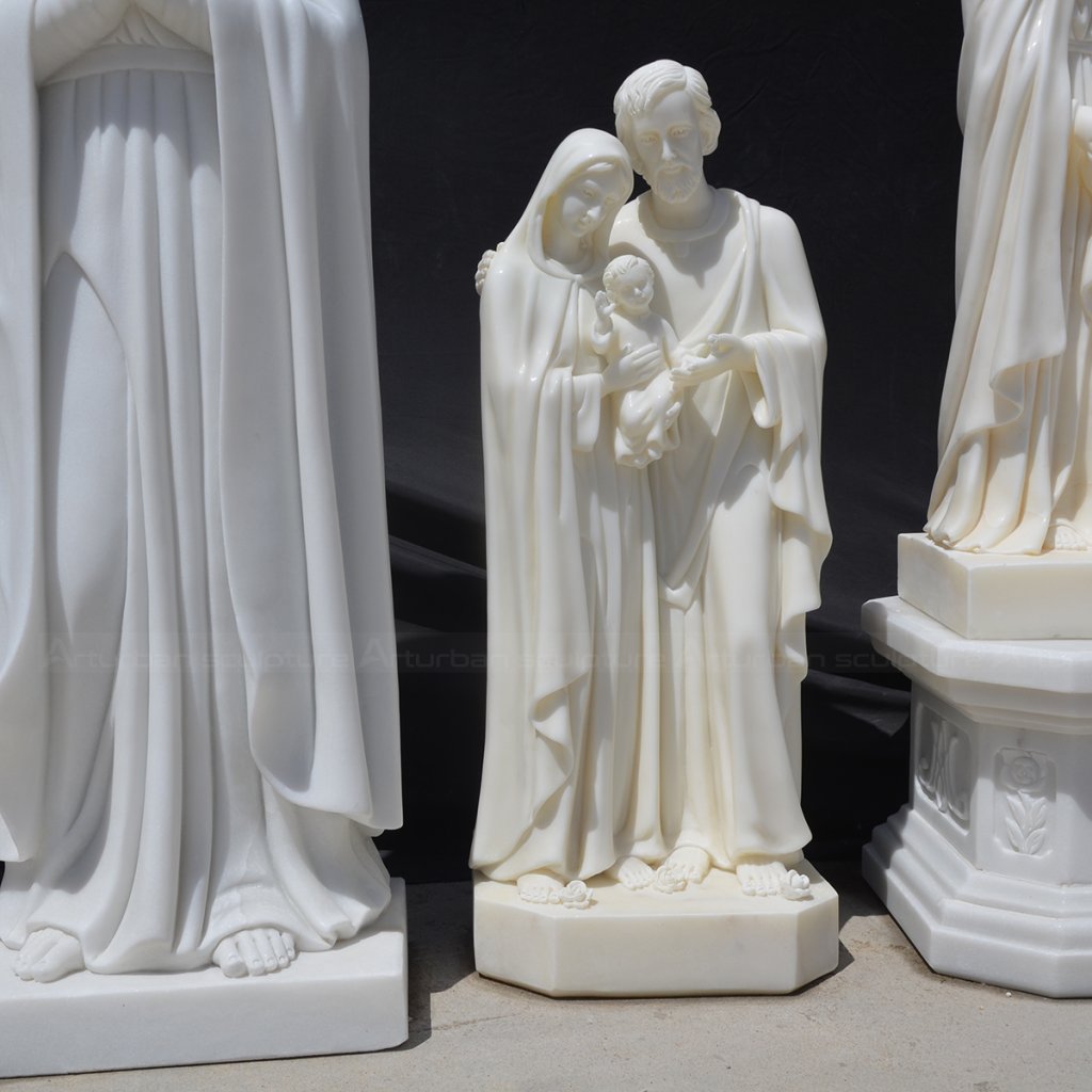 Marble holy family statue small for garden