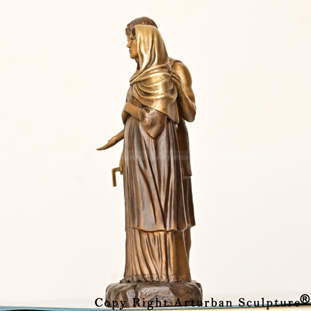 5 (4) Bronze Joseph and Pregnant Mary Statue side view