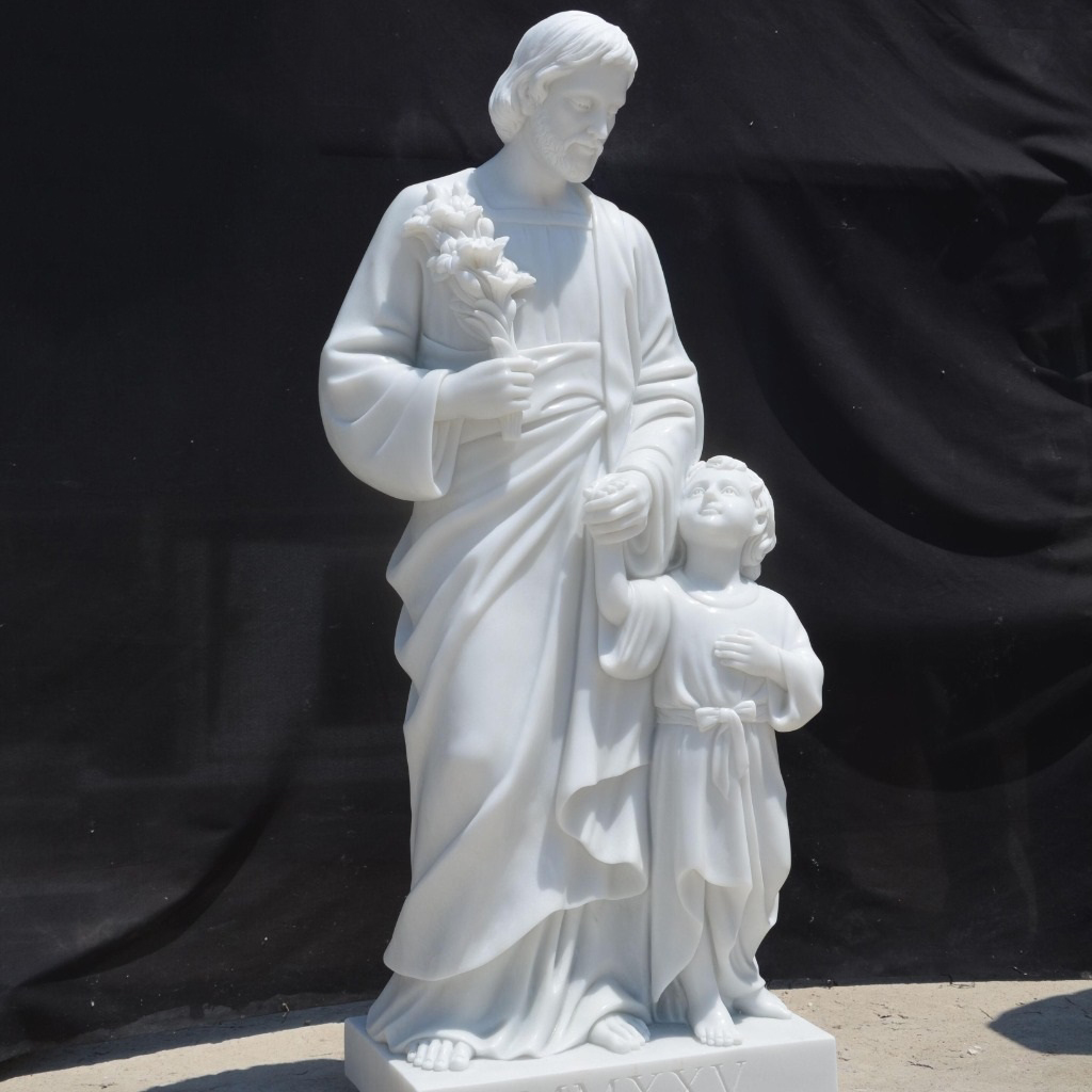 6 Marble Saint Joseph walking with Jesus