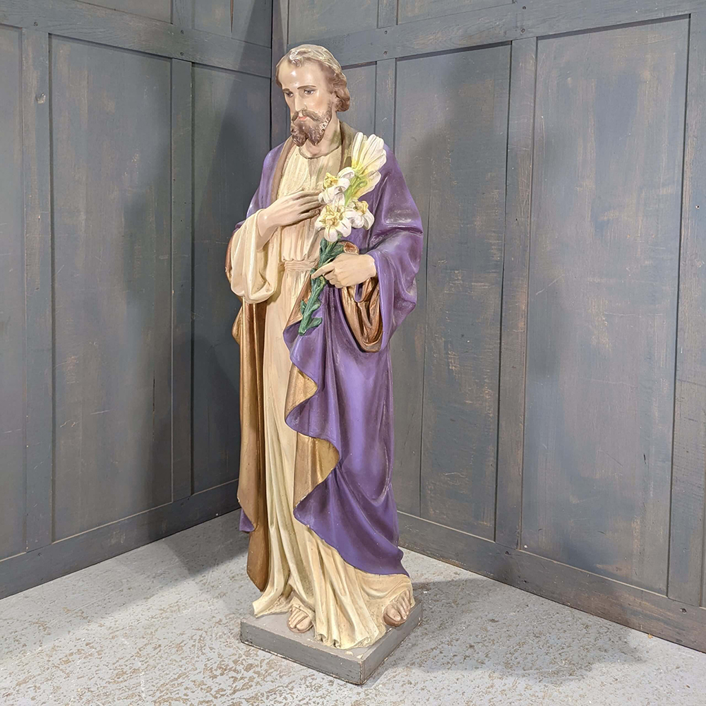 6 Painted Saint Joseph statue with lilies