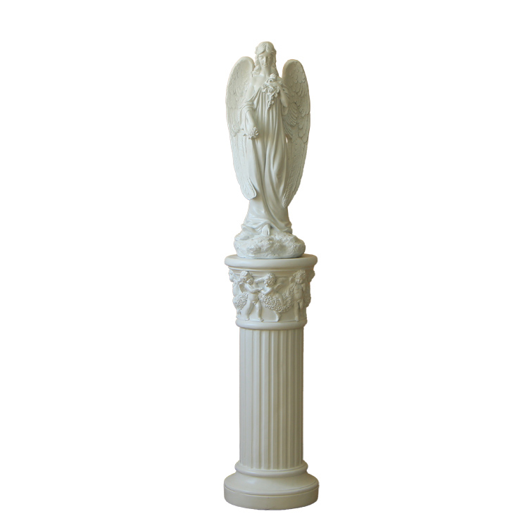 Angel Statue in Garden fiberglass tall pedestal