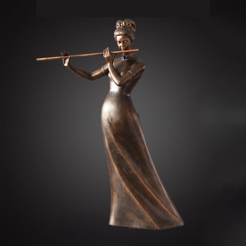 Fiberglass Flute Player Sculpture faux bronze