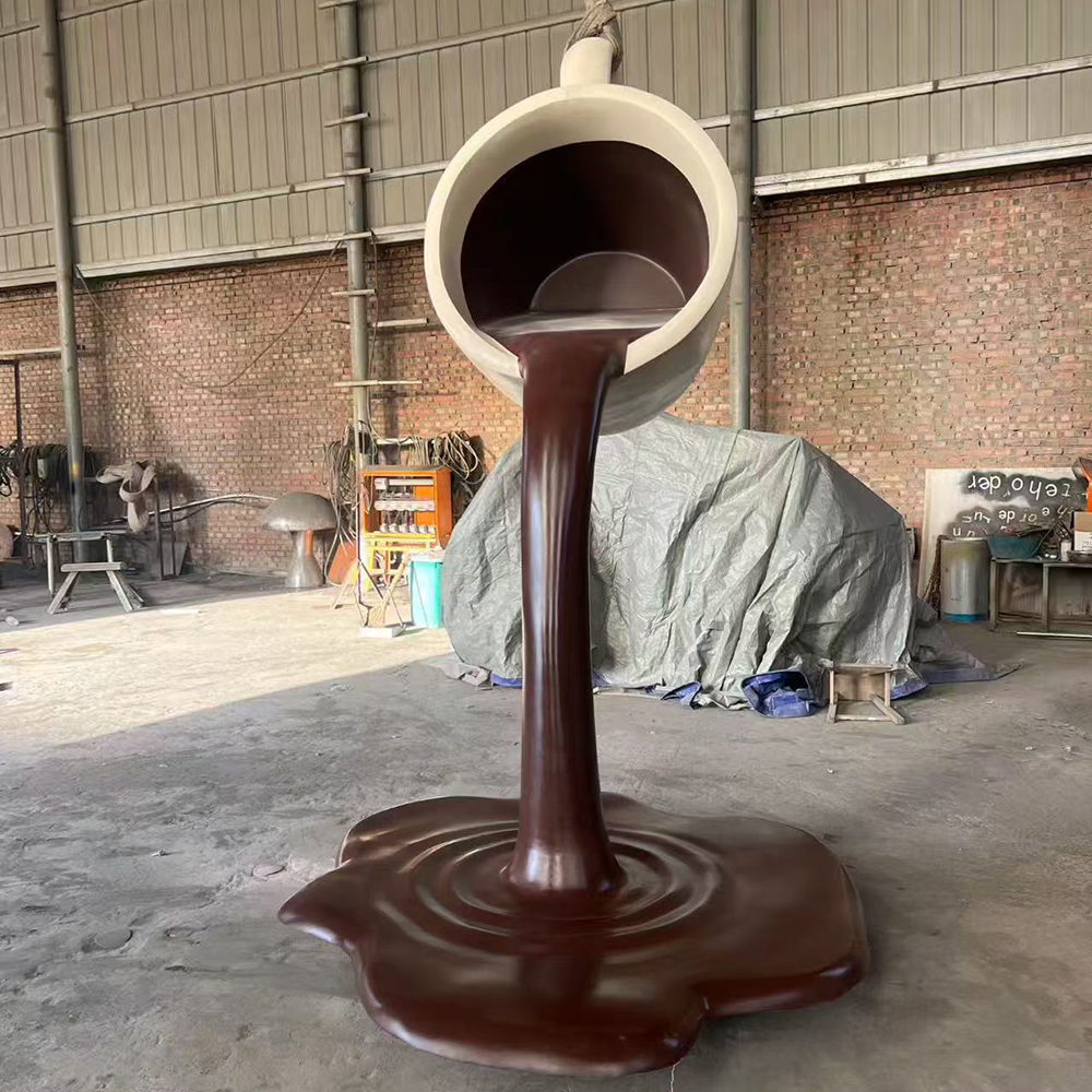 Fiberglass Pouring Coffee Cup Sculpture front view
