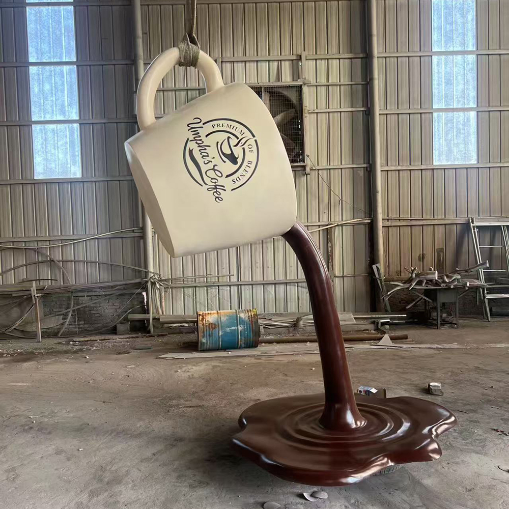 Fiberglass Pouring Coffee Cup Sculpture side display