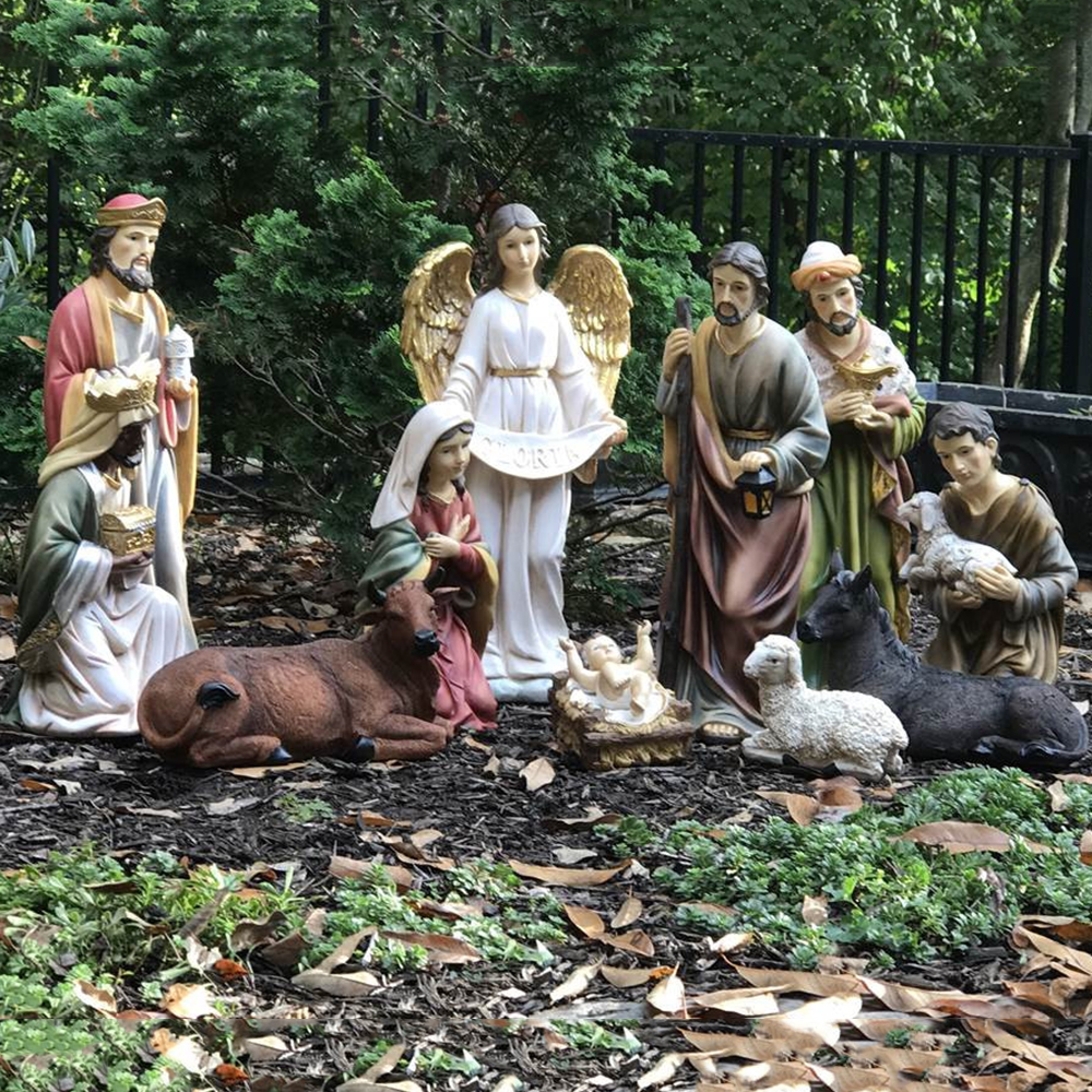 Garden fiberglass nativity with angel and shepherds