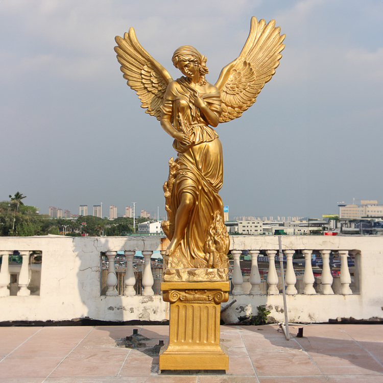 Pedestal fiberglass Golden Angel Garden Statue