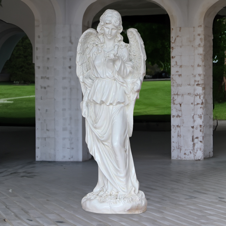 fiberglass Angel Holding Bird Statue in garden