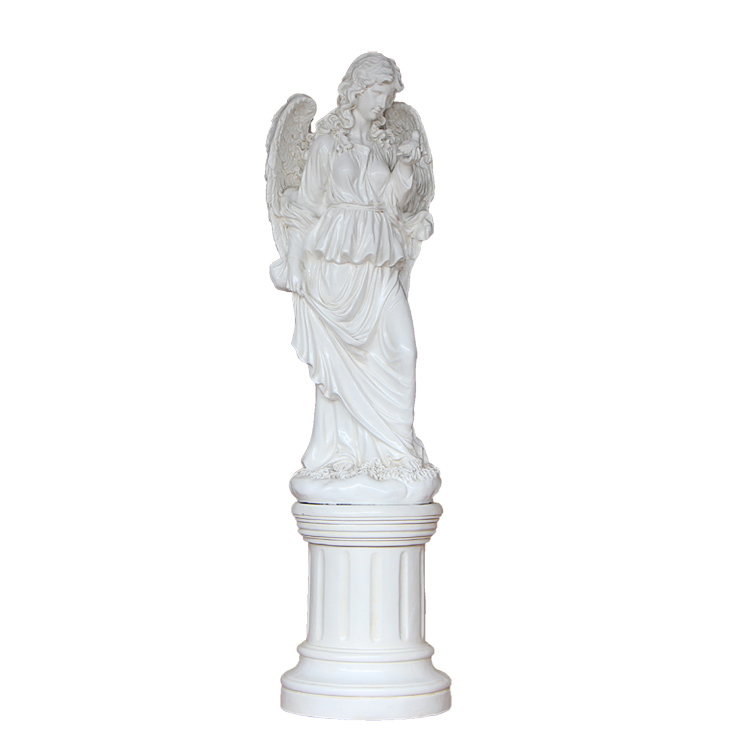 fiberglass Angel Holding Bird Statue on pedestal