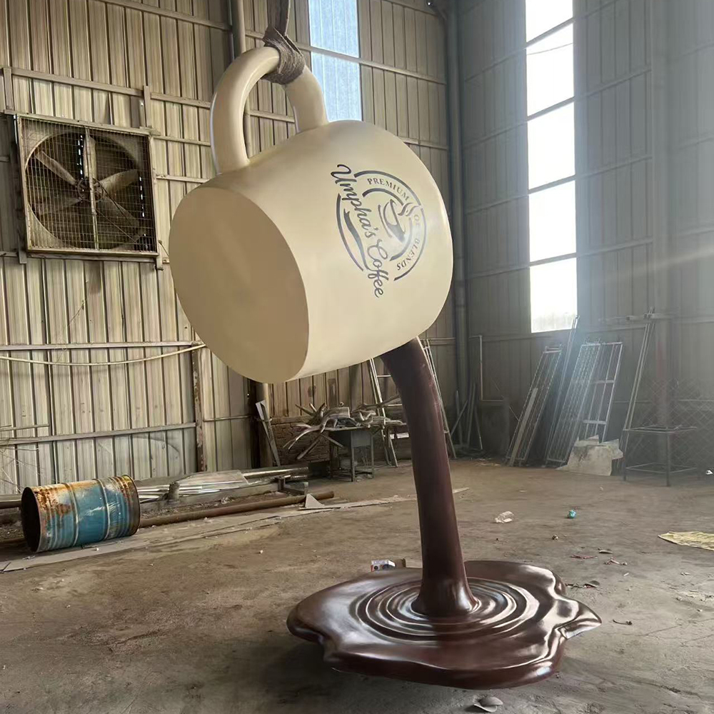 fiberglass Pouring Coffee Cup Sculpture rear view