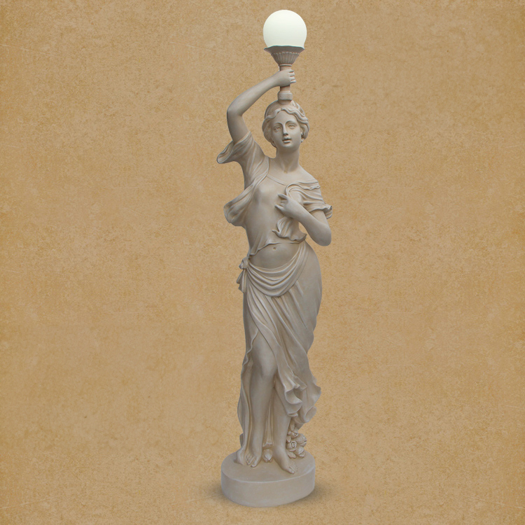 marble Female Lamp Statue holding globe light