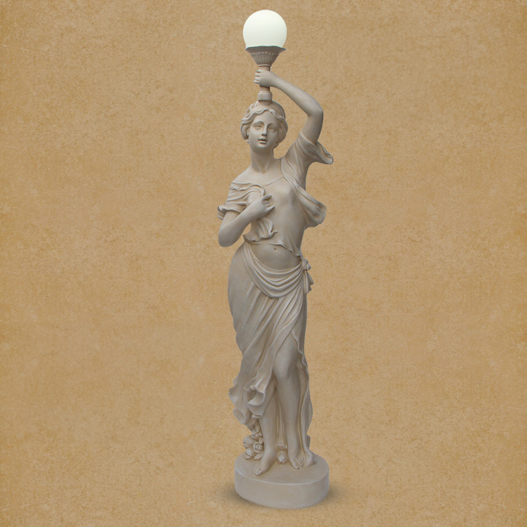 marble Female Lamp Statue with raised lamp