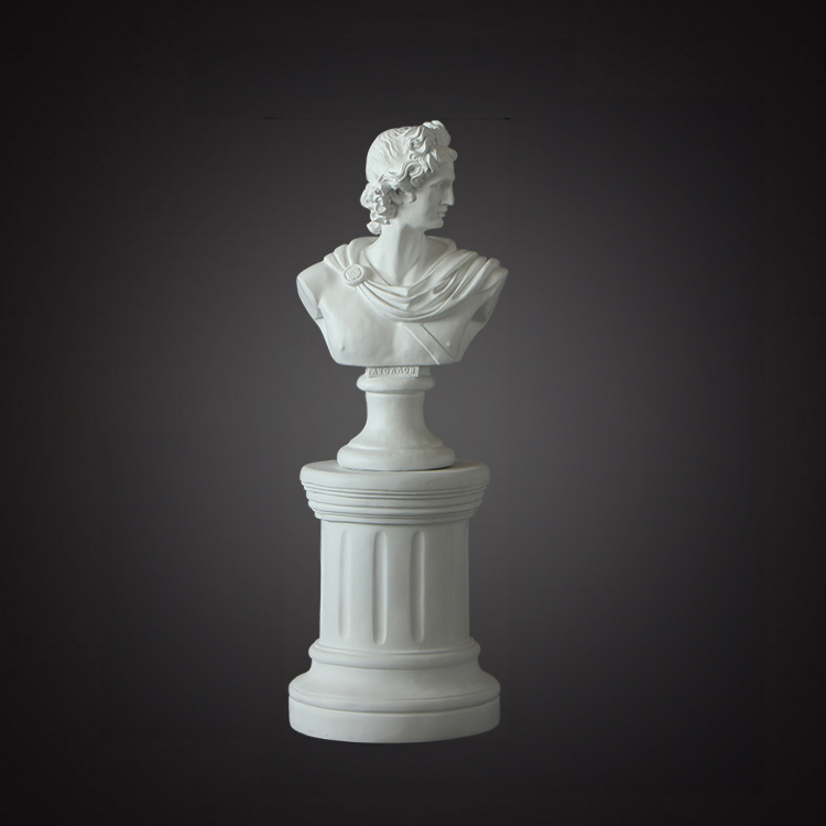 white Marble Apollo Greek God Bust Sculpture on pedestal