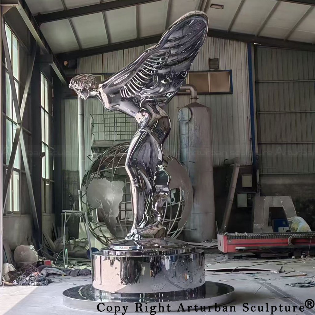 5 Side detail of mirror stainless steel flying lady statue