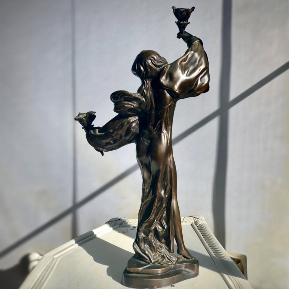 Art Nouveau Bronze Statue rear drapery view