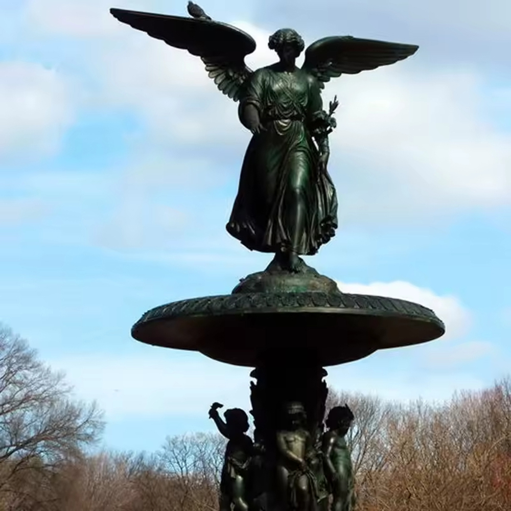 Bronze Angel of the Waters Fountain park silhouette