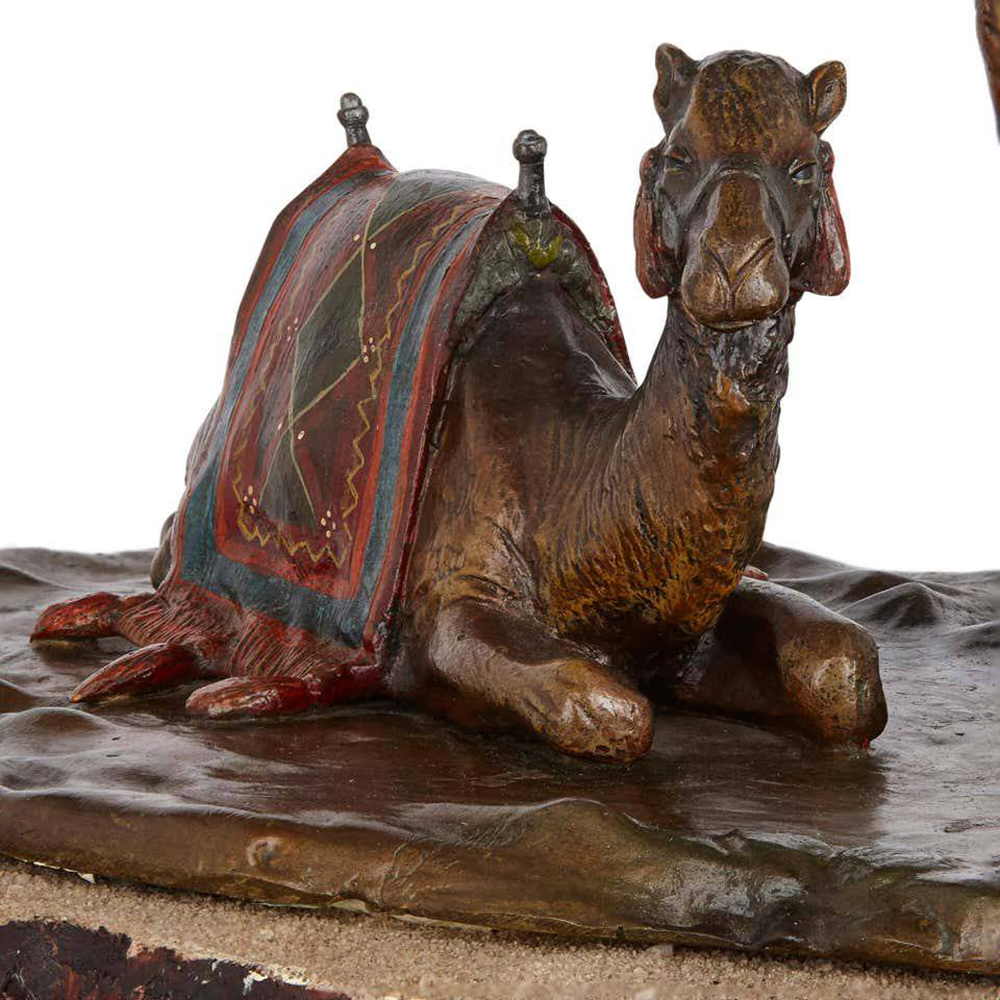 Bronze Arab and Camel Sculpture camel closeup