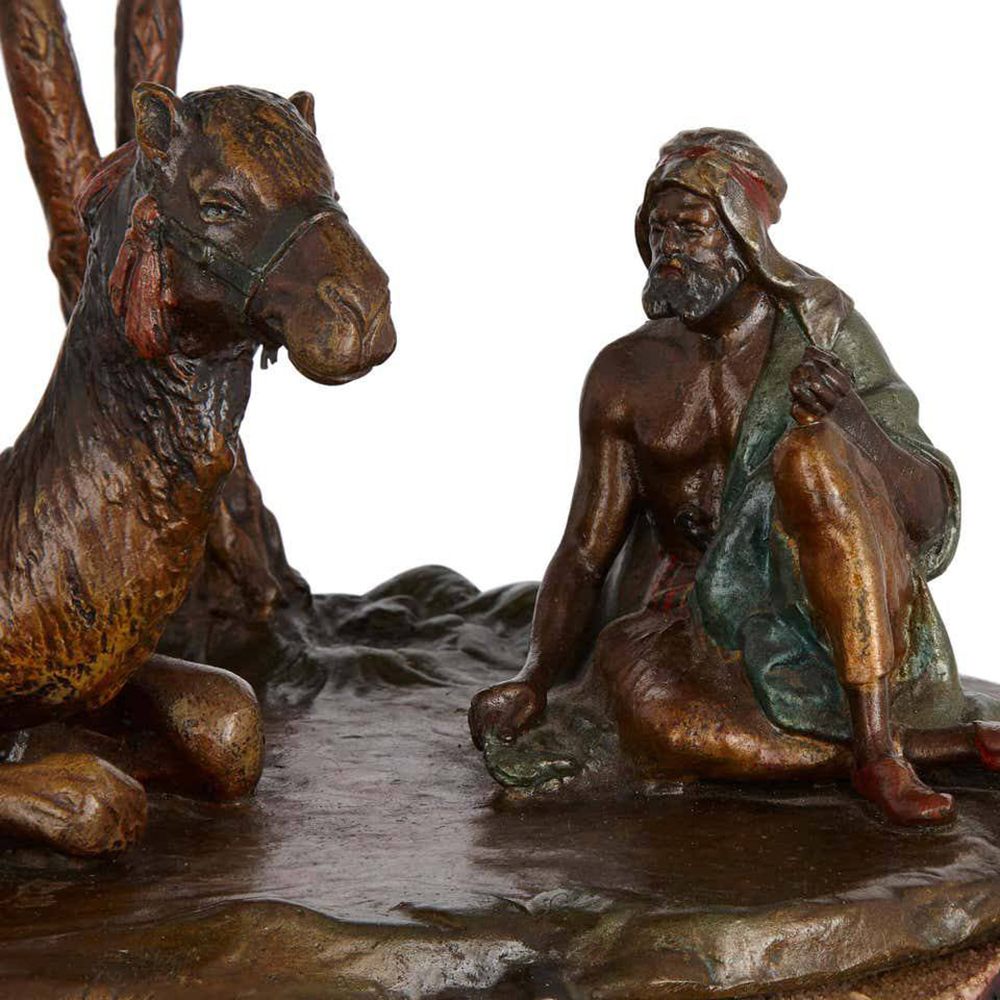 Bronze Arab and Camel Sculpture figure detail