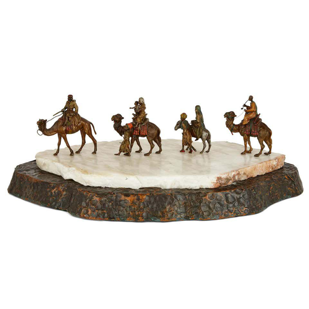 Bronze Camel Caravan Sculpture with riders