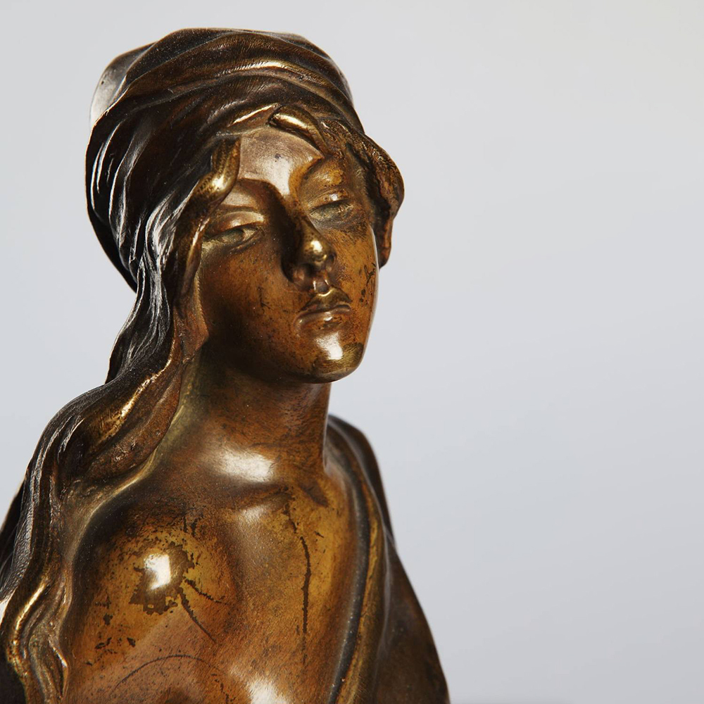 Bronze Emmanuel Villanis Sculpture sorrowful face