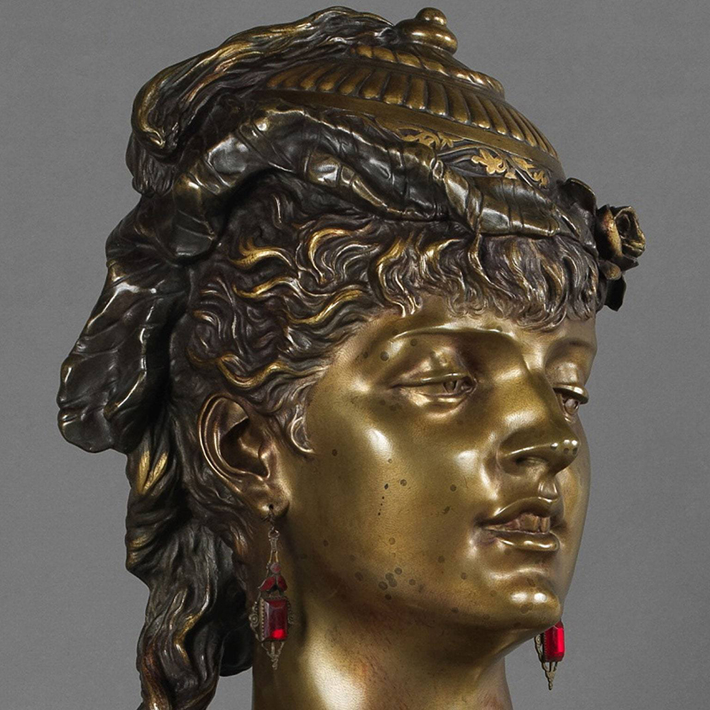 Bronze Female Sculpture Bust with jeweled headdress