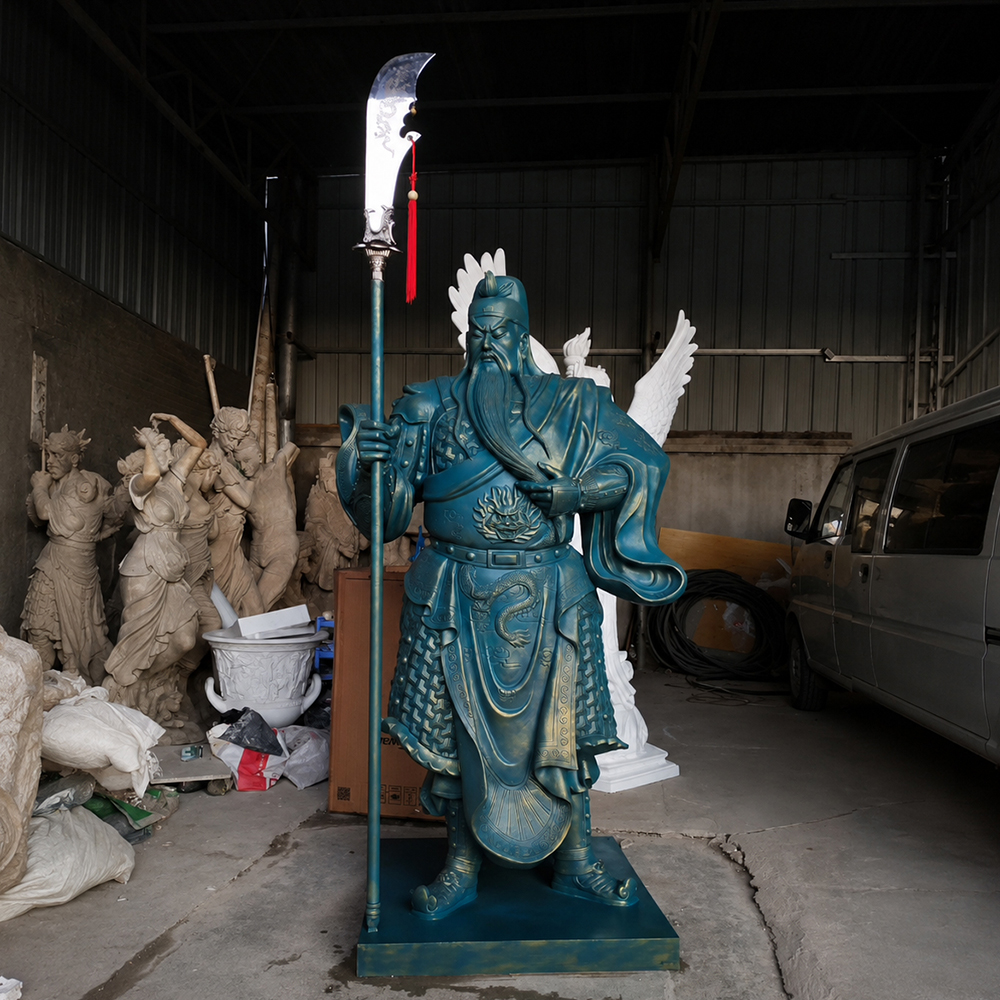 Bronze Guan Yu God of War Statue holding blade