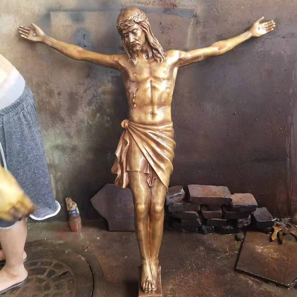Bronze Jesus Crucifix Statue with open arms